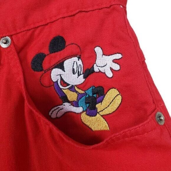 Vtg Mickey Mouse Unlimited Jerry Leigh Red Button Fly High Rise Denim Jean Short - Picture 3 of 10